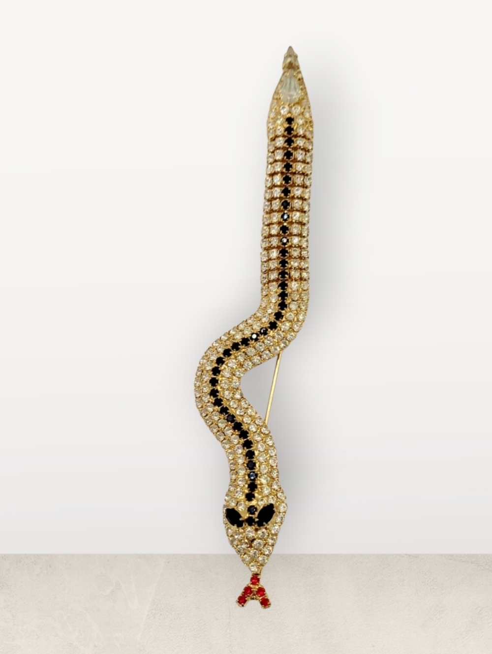 Vintage Gold Tone Crystal Snake Brooch - Picture 3 of 5